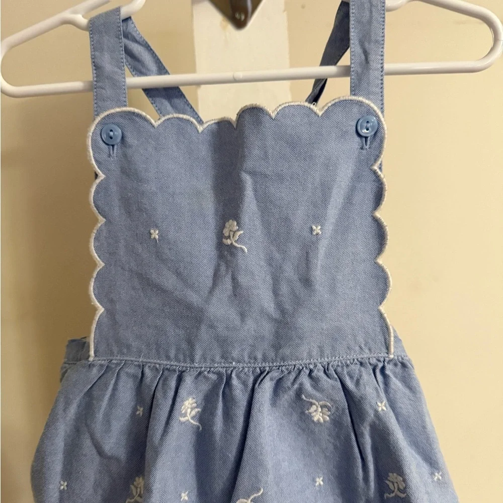 Janie and Jack Embroidered Floral Oxford Romper